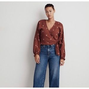 NWT Madewell Lightspun Maira Wrap Top Burnished Mahogany Size Large Floral